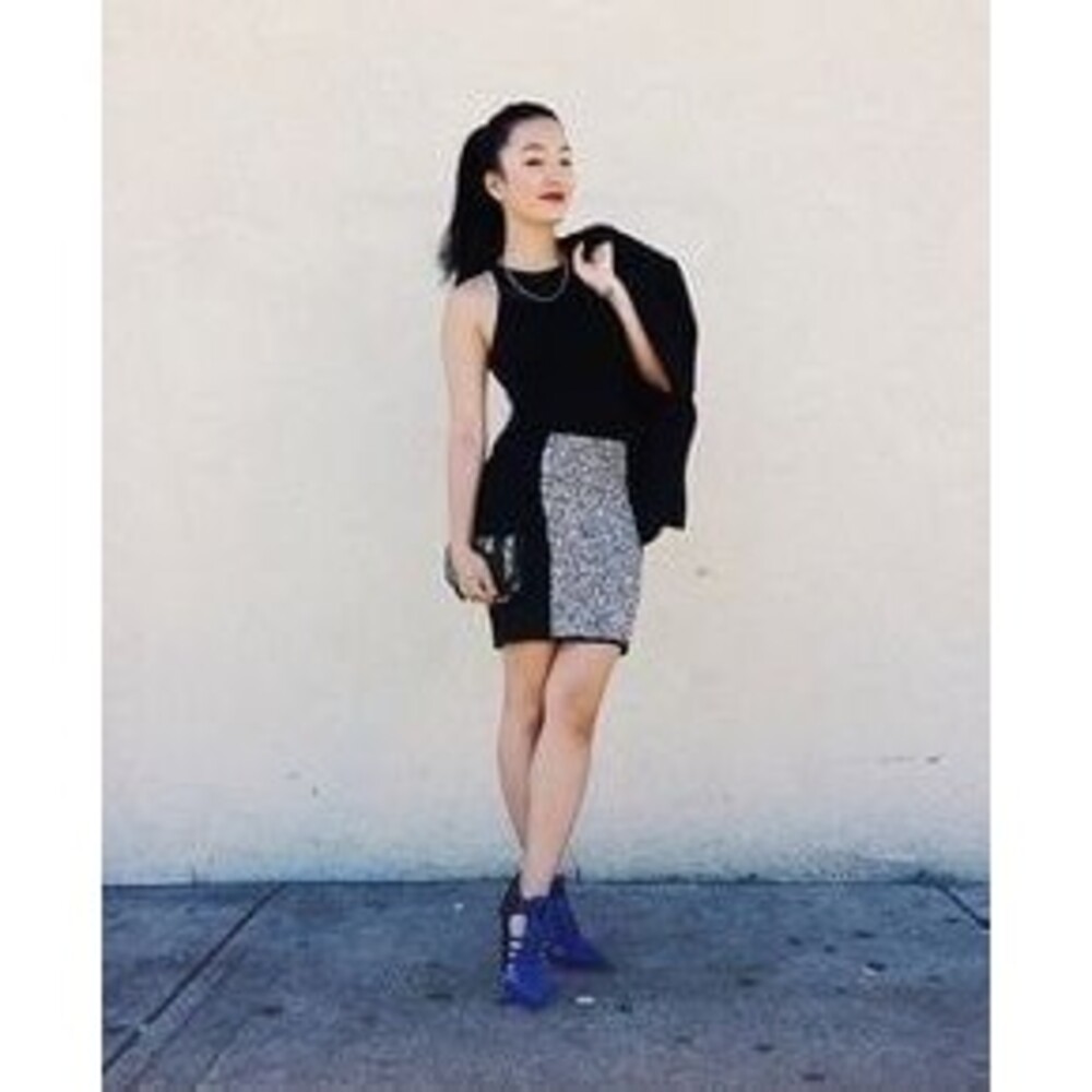 Alexander Wang Black White Wool Tweed Knit Rubberized Bodycon Mini skirt